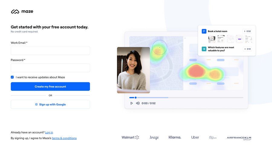 Maze
			 form user research account creation video player free account signup create new account register desktop modern ui page example