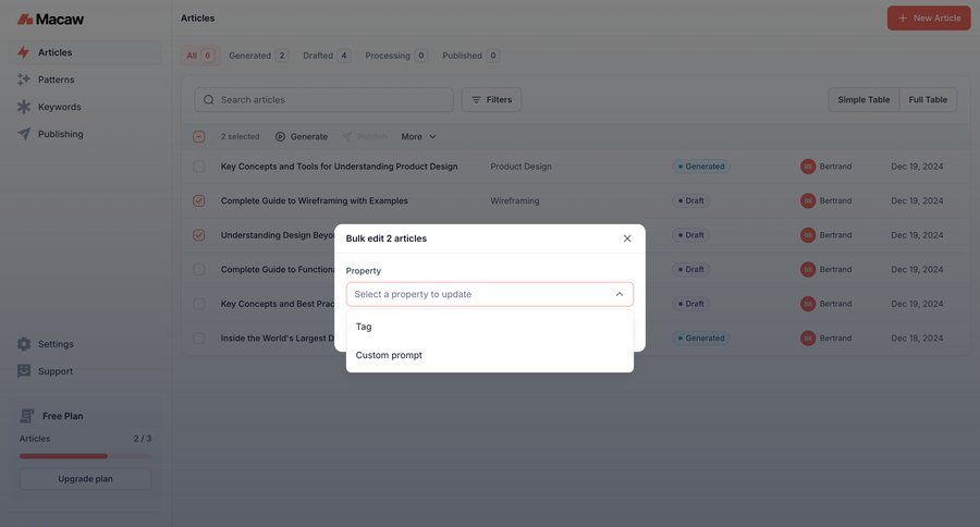Macaw
			list modal & popover bulk actions content management sidebar navigation bulk import bulk delete bulk edit bulk archive dropdown filters call to action sidebar table ui page example