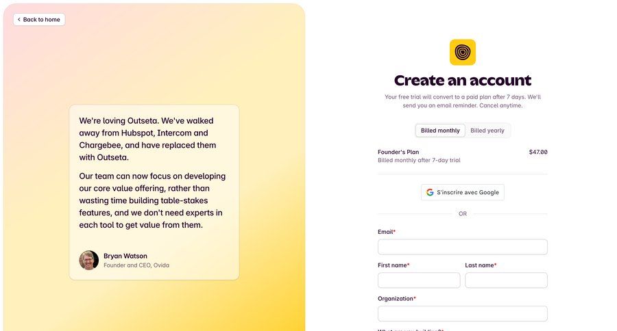 Outseta
				signup ui page example