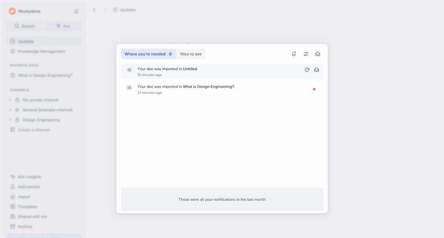 Slite
			 trial banner notification center activity stream ui page example