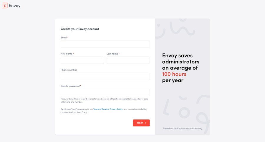 Envoy
				signup page example