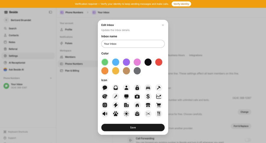 Beside
			 configuration settings form color selection save changes communication settings modal ui page example