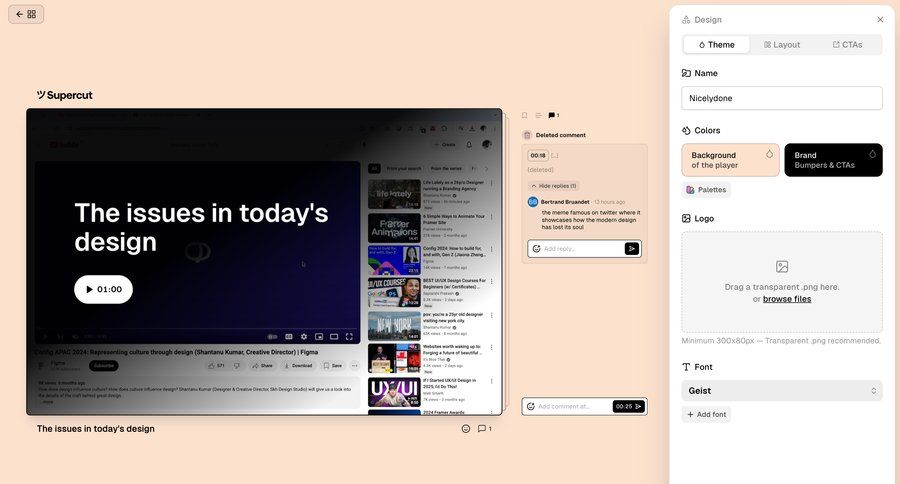Supercut
			 settings form editor design customize video editor wysiwyg comment mode ui page example