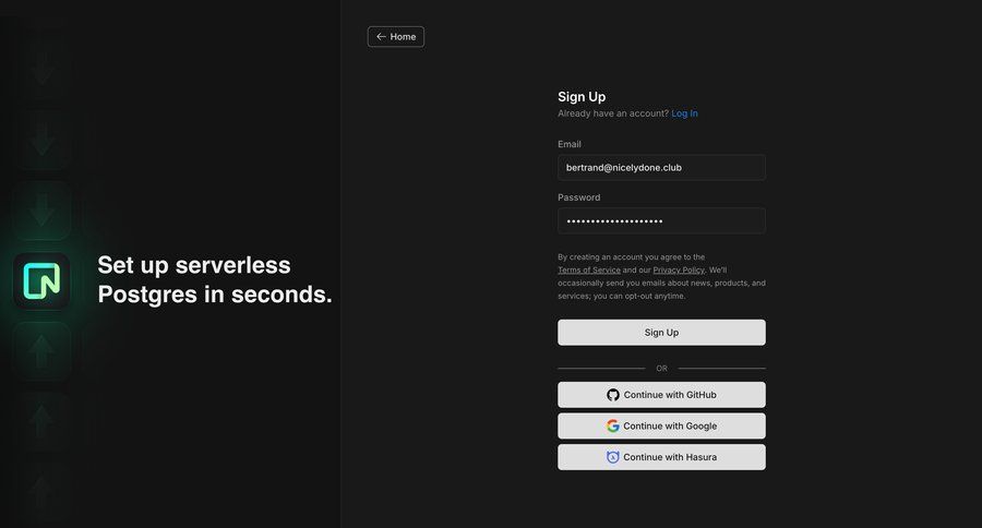 Neon
				signup page example