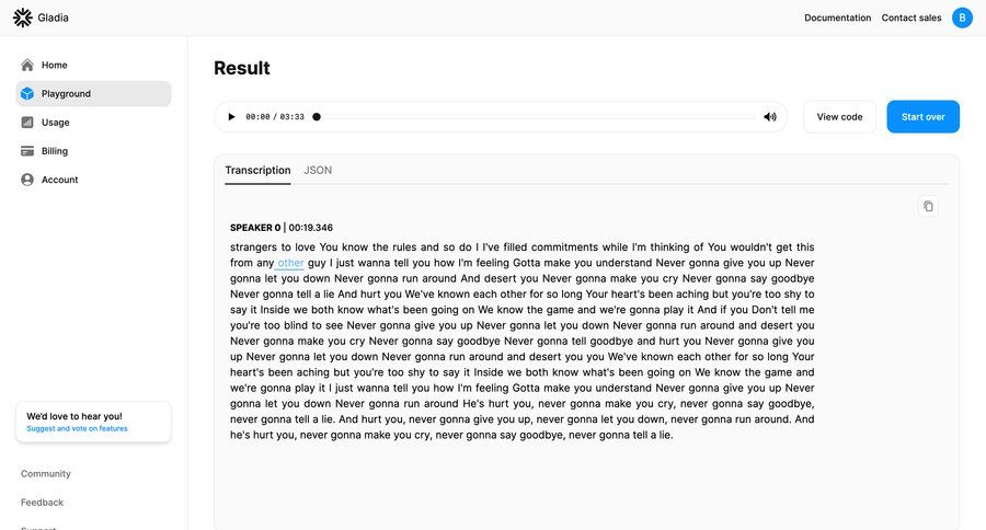 Gladia
			 sidebar navigation artificial intelligence sidebar media player transcript ui page example