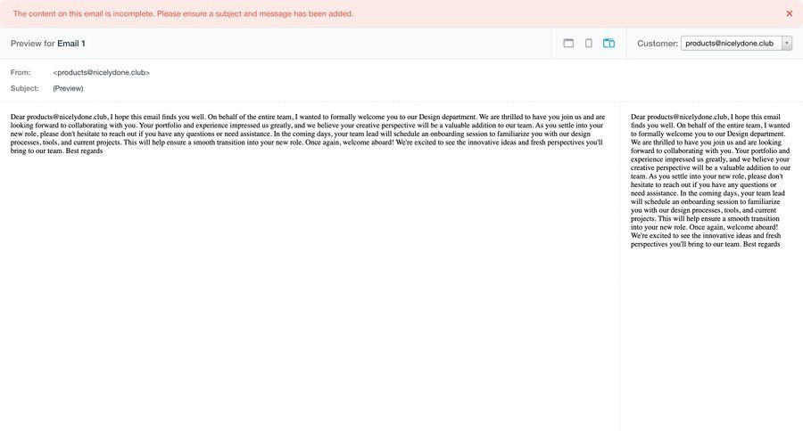 Vero
			form warning state modal screen form customer communication email ui page example