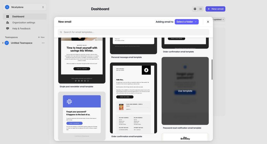 Tabular
			 modal screen grid templates email template selection ui page example