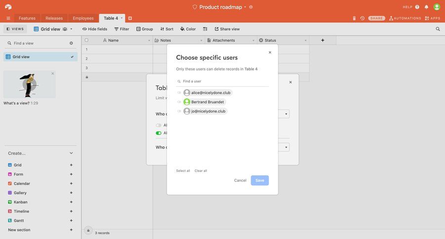 Airtable
			 access control data governance ui page example