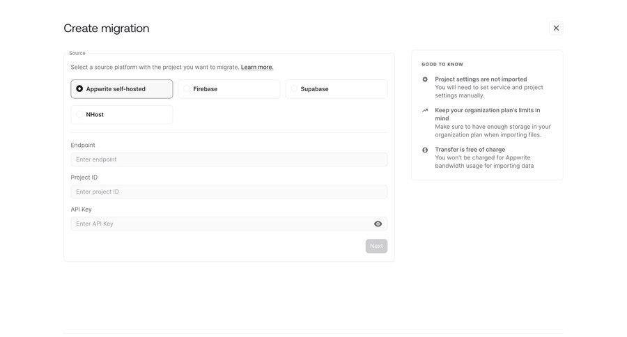 Appwrite
			 import wizard ui page example