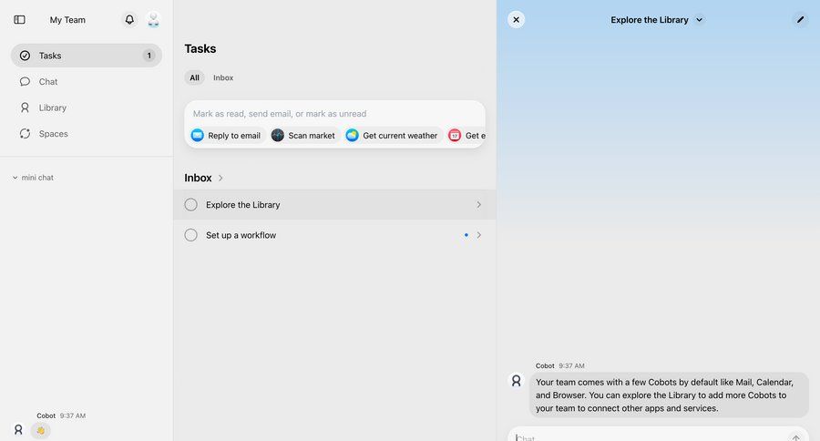 Cobot
			 task management team collaboration dashboard inbox sidebar chat messages ui page example