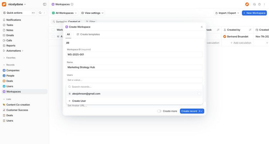 Attio
			 collaboration project management user management form workspace management workspace creation create ui page example