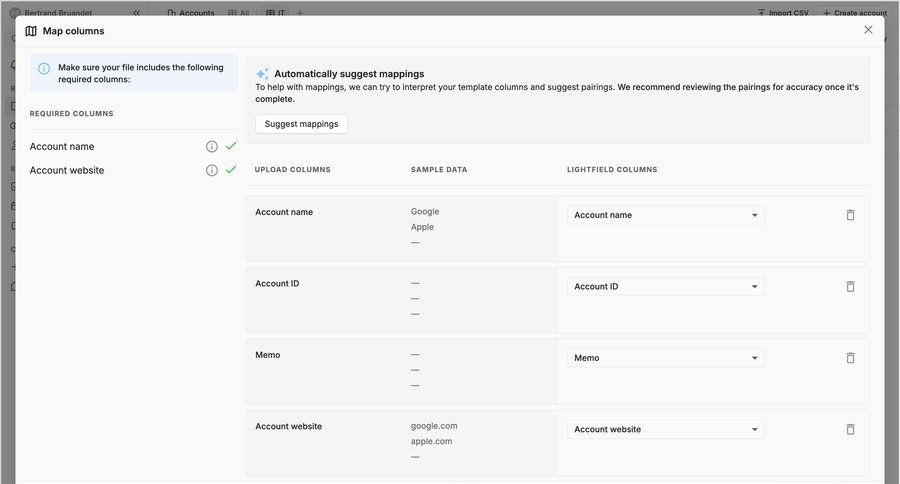 Lightfield
			 data mapping import wizard ui page example