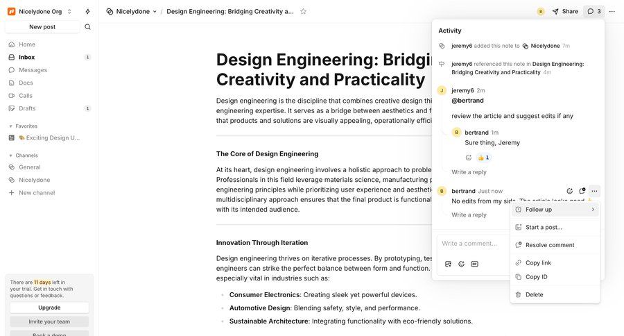 Campsite
			 modal screen collaboration sidebar navigation delete editor user activity wysiwyg sidebar menu ui page example