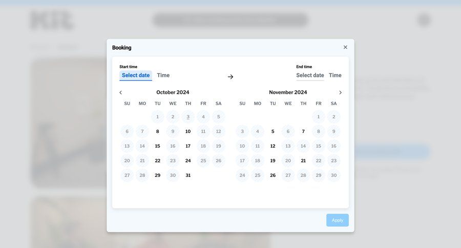 Kit
			calendars modal & popover date picker datepicker chonology time picker time selector ui page example