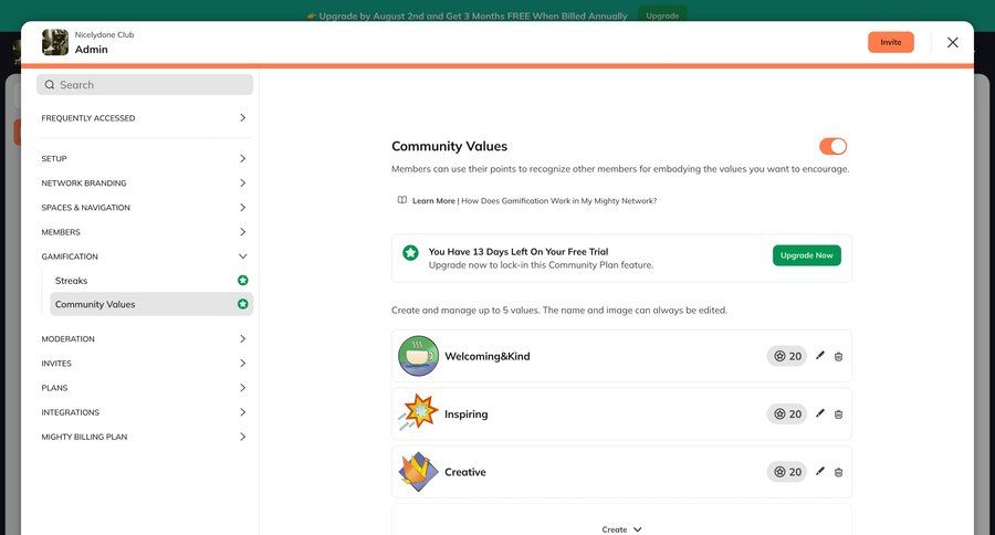 Mighty
			 configuration settings sidebar navigation onboarding trial banner sidebar configuration screen ui page example