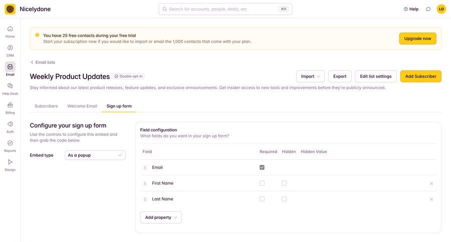 Outseta
			 configuration settings form code snippet ui page example