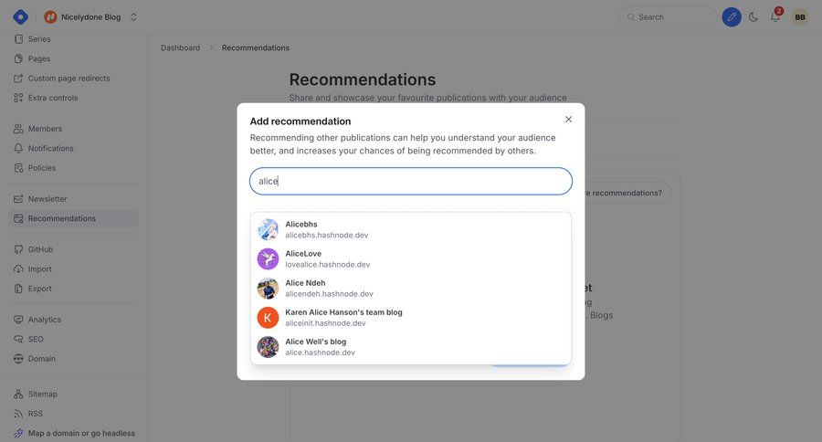 Hashnode
			 content management dashboard sidebar navigation content sharing content recommendation blog management user data dashboard notification sidebar user profile user autocomplete version control suggestion ui page example