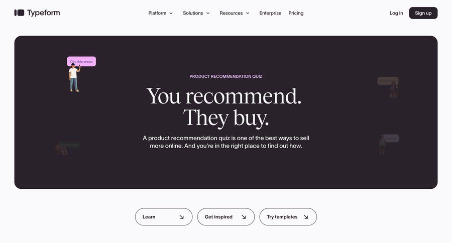Typeform
			 customer engagement ui page example