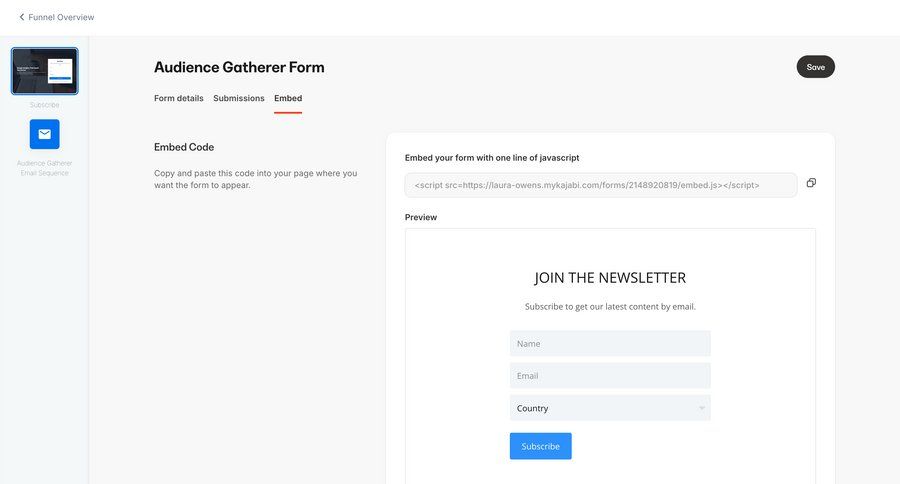 Kajabi
			content editor form embed configuration settings e-commerce form editor save changes wysiwyg inline edit rich text code snippet ui page example