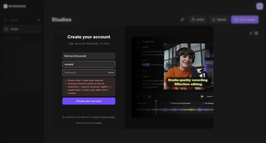 Riverside
				signup ui page example