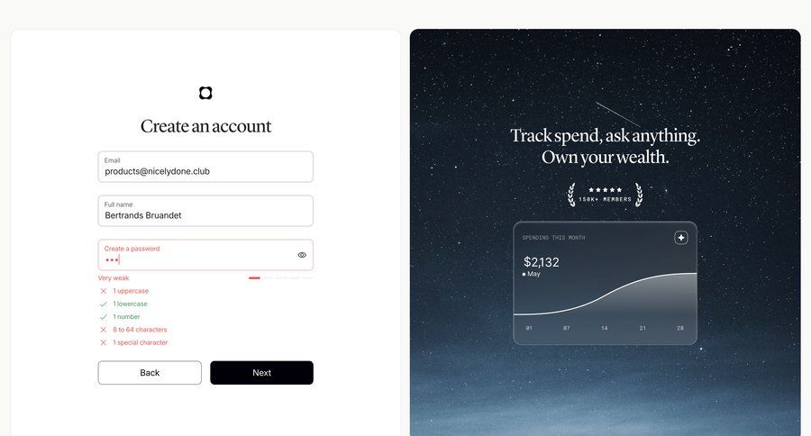 Origin Financial
			signup onboarding information state account setup account creation ui page example