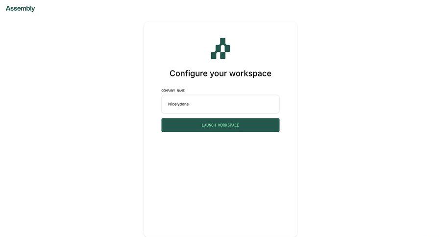 Assembly
			 modal screen onboarding form workspace creation setup on boarding ui page example