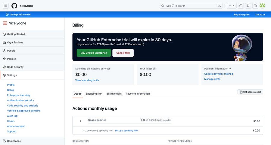 Github
			 dashboard account management account settings expandable sections trial banner cancel trial audit log sidebar modern accordion enterprise enterprise settings ui page example