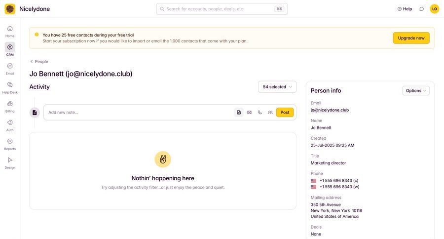Outseta
			list detail page form collection sidebar navigation full-screen layout activity tracking ui page example