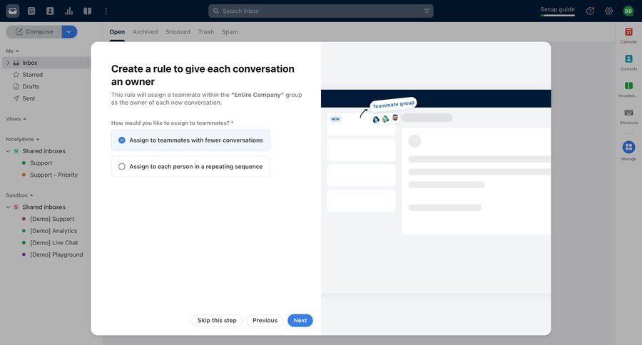 Front
			 configuration settings team collaboration workflow onboarding form automation full screen modal setup communication on boarding conversational rule engine configuration screen ui page example