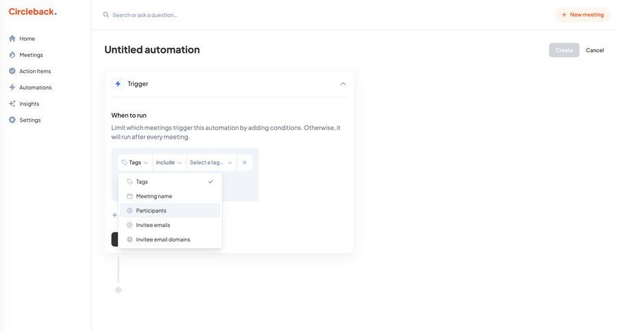 Circleback
			 settings form automation automation setup menu configuration screen ui page example