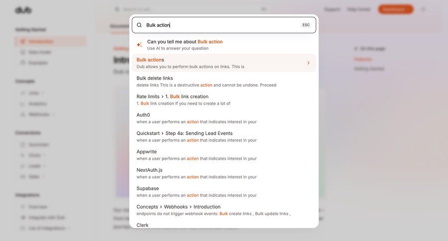 Dub
			 getting started bulk import bulk delete bulk archive doc documentation docs search results ui page example