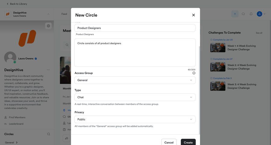 Kajabi
			 collaboration configuration form design access control privacy settings new create generate ui page example