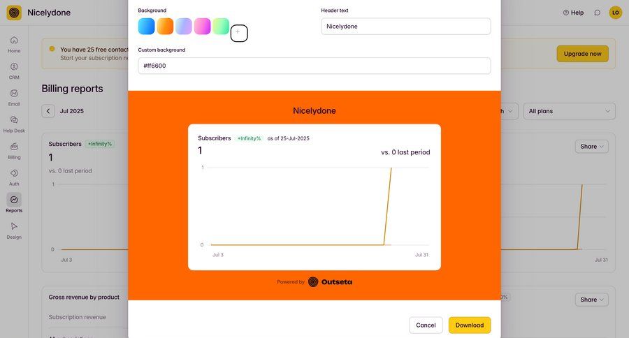 Outseta
			 modal screen dashboard data visualization download report analytics ui page example