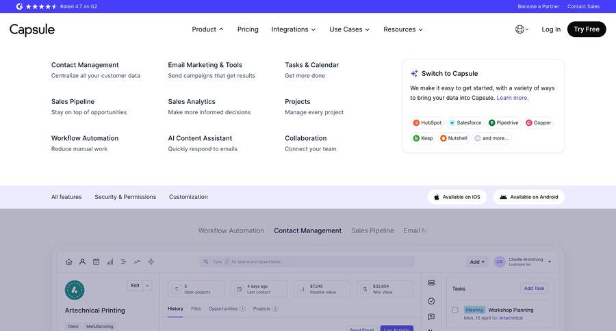 Capsule
				dropdown & other states page example