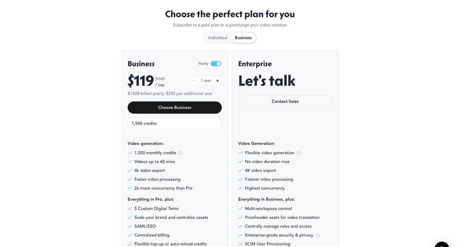 HeyGen
			 plan comparison enterprise plan saas pricing ui page example