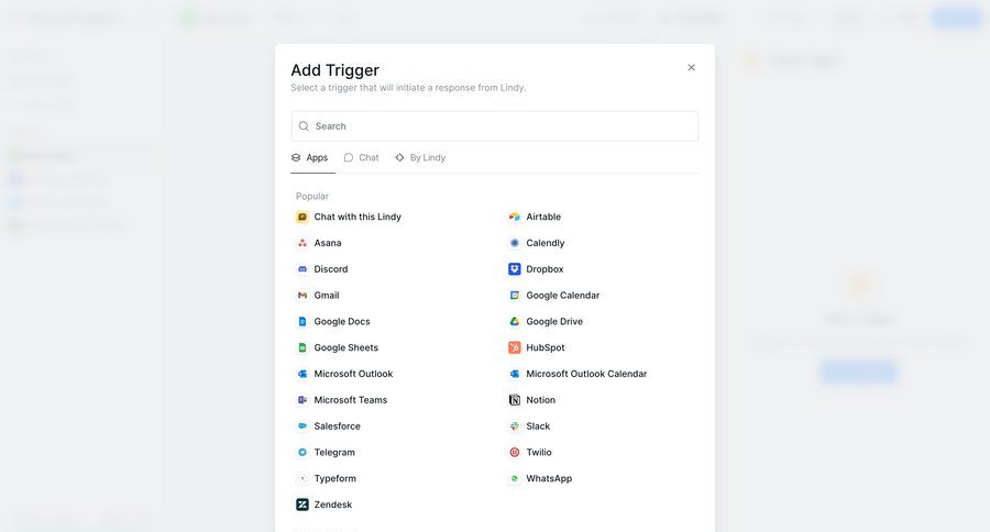 Lindy
			 configuration settings automation integration setup integration ui page example