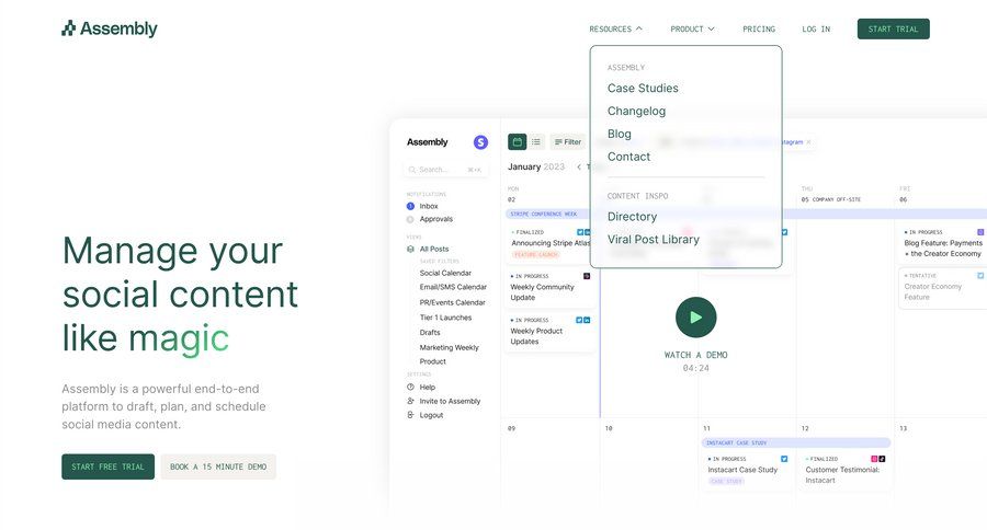 Assembly
			 free tier homepage home page changelog case studies ui page example
