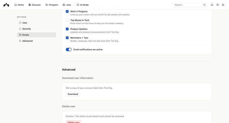 The org
			settings delete account account settings notification settings configuration settings account management form account setup account deletion notification management sidebar user profile notification settings ui page example
