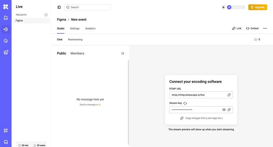 Kinescope
				settings ui page example