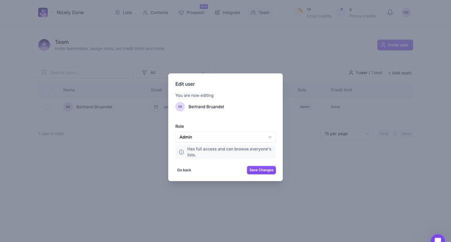Wiza
			team management team collaboration user management user settings modal interaction user access control dropdown filters table pagination permissions ui page example
