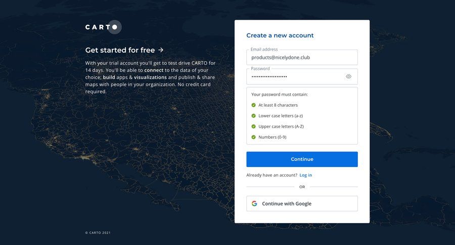 Carto
				signup page example