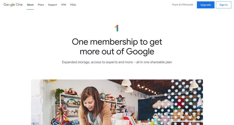 Google One screen example