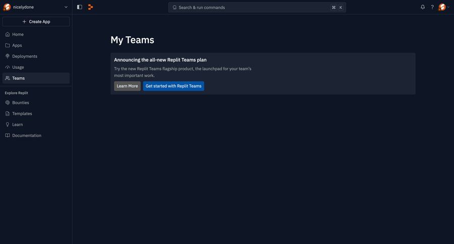 Replit
			 collaboration team collaboration dashboard sidebar navigation onboarding team creation content hierarchy navigation sidebar call intelligence sidebar collaborators group members announcement ui page example