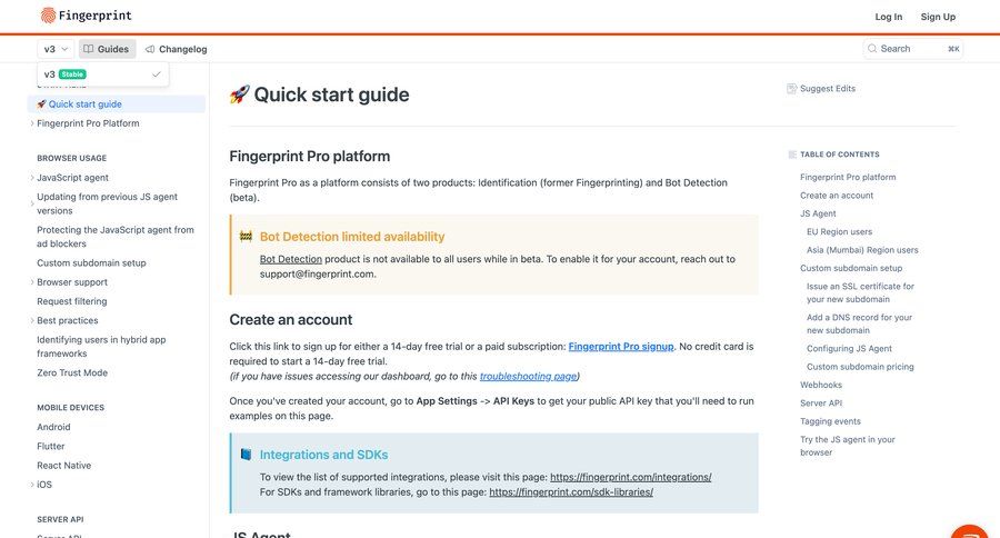 Fingerprint
			 documentation quick actions developer portal sdk integration docs doc quick keys ui page example