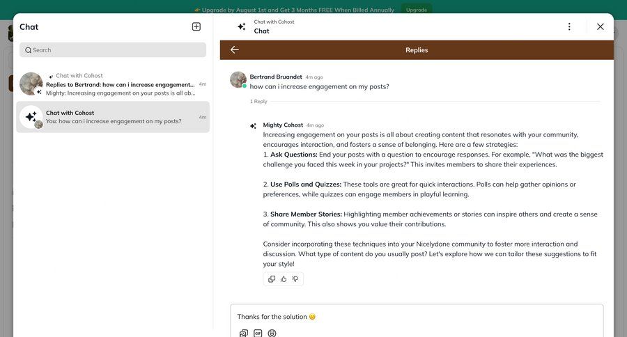 Mighty
			 communication chat menu conversational ui page example