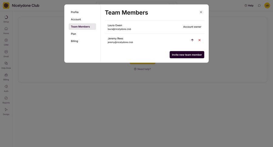 Outseta
			 settings sidebar navigation user management account setup profile settings user data ui page example