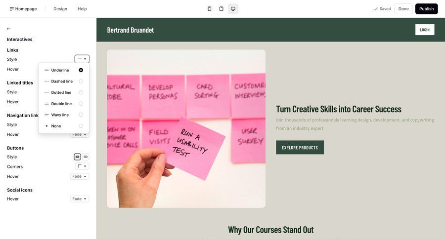 Podia
			 editor design sidebar menu navigation links career ui page example