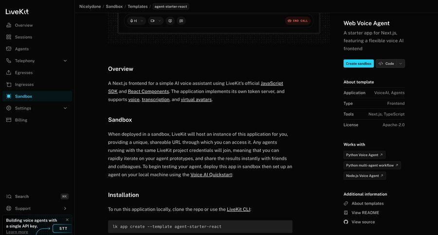 Livekit
			 code snippet ui page example