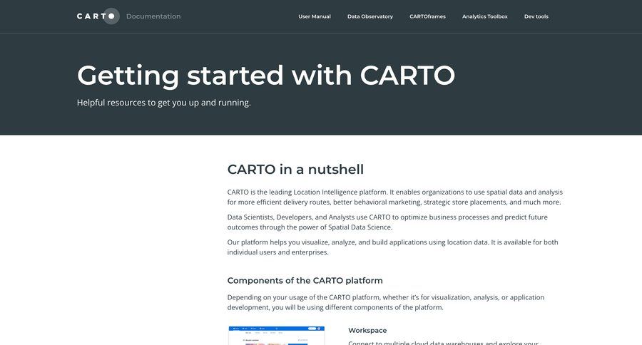 Carto
			 documentation getting started sdk integration maps interactive map color theme location map ui page example