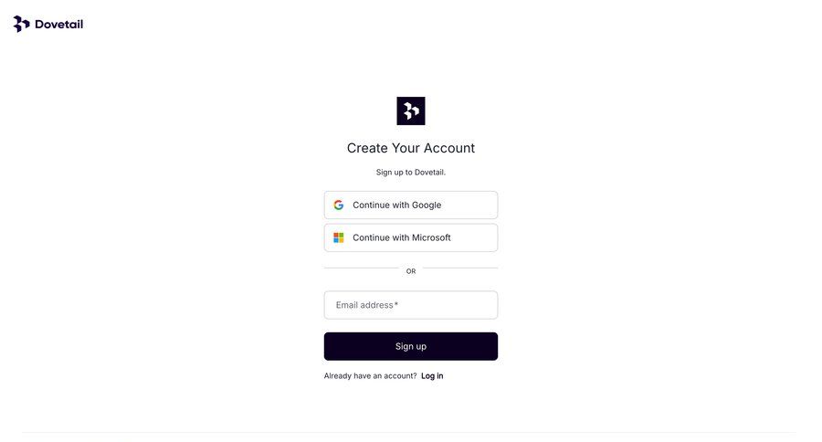 Dovetail
				signup ui page example